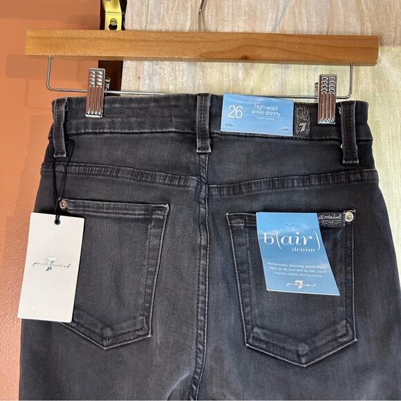 7 For All Mankind High Waist Ankle Skinny Jeans Stretch Washed Black $189 NWT 26 - Picture 8 of 11